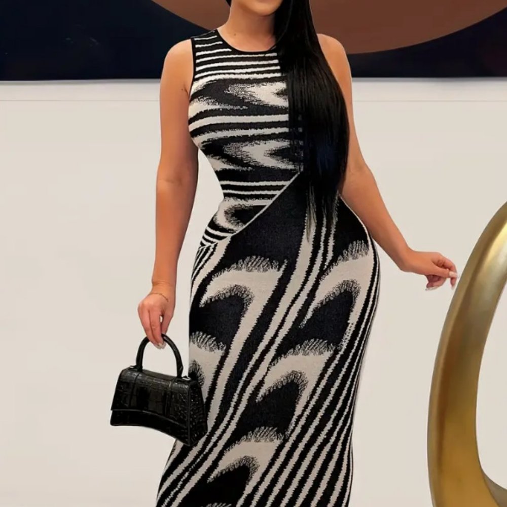 Striped Bodycon Sleeveless Dress